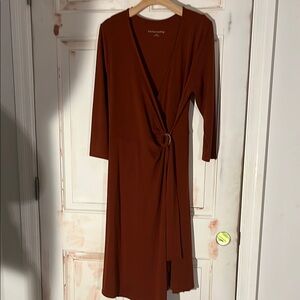 🔥Soft Surroundings Rust Colored  Sheath Dress V-Neck Tie Front